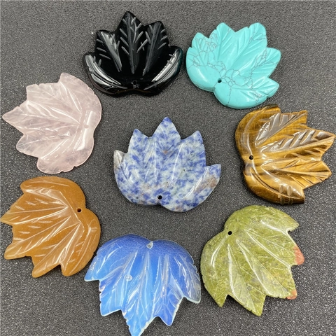 Maple Leaf Pendants Natural Gemstone Crystal Carved Leaf Charms For DIY Jewelry Making Necklaces Bracelets Accessories