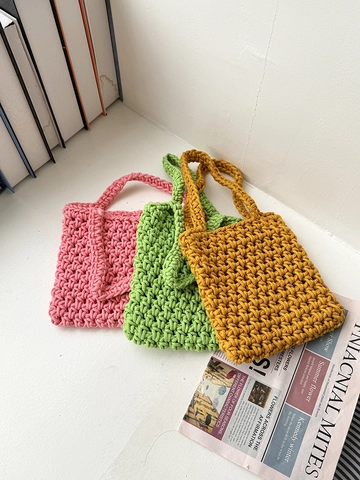 Mini Sac À Main En Crochet Tissé À La Main En Coton Polyester Avec Filet Creux Pour Les Vacances À La Plage Été Femmes
