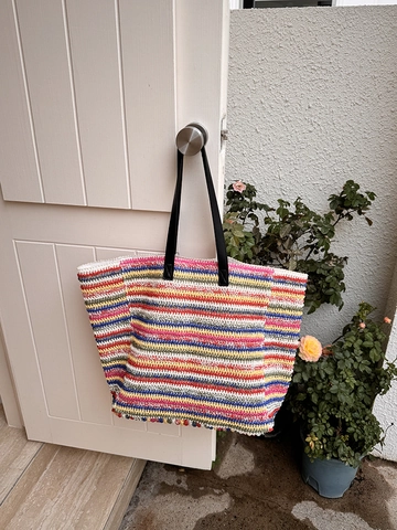 Bunte Gestreifte Papierstroh Tragetasche Mit Großer Kapazität Für Damen Sommer Strand Urlaub Bohemian Schultertasche Mit Doppelgriff