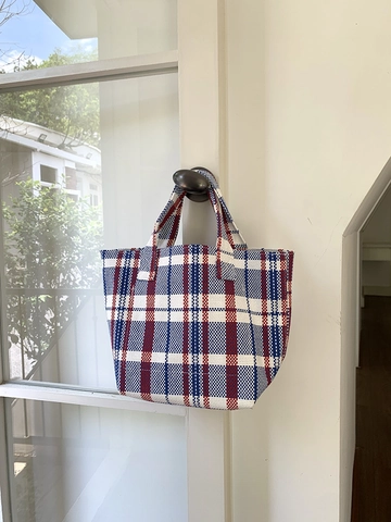Retro Plaid Canvas Tote Bag Women Large Capacity Yarn Dyed Checkered Handbag Daily Commute Shoulder Bag Multi Color