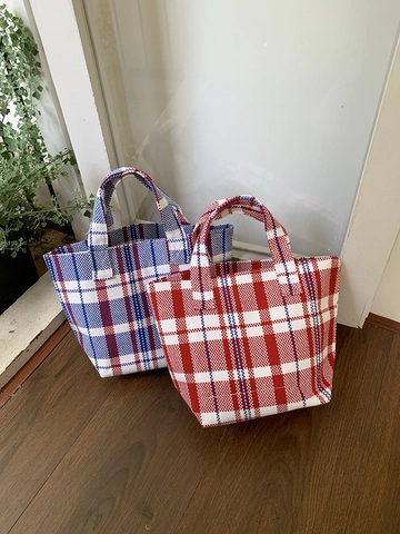 Retro Plaid Canvas Tote Bag Women Large Capacity Yarn Dyed Checkered Handbag Daily Commute Shoulder Bag Multi Color