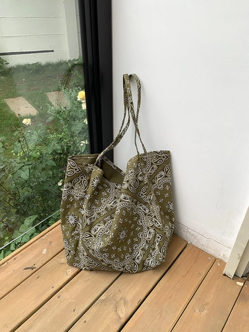 Borsa Tote In Tela Con Stampa Paisley Grande Capacità Borsa A Tracolla Casual Stile Etnico