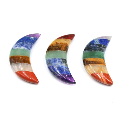 Natural 7 Chakra Crystal Stone Crescent Moon And Star Shaped Healing Stones Polished Palm Stone For Reiki Meditation Decor