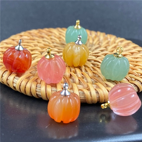 Charmes En Forme De Citrouille En Pierre Gemme Pendentif En Pierre Naturelle Pour Accessoires De Bijoux DIY Avec Boucle En Métal