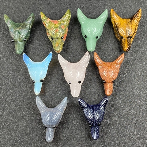 Natural Stone Wolf Head Pendant Hand Carved Gemstone Animal Charm DIY Jewelry Making Accessory For Necklace Crafting Unisex Gift