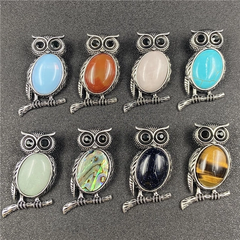 Pendentif Hibou Broche Rétro Pierre Naturelle Animal Bijoux Pour Femmes Style Ethnique Double Usage