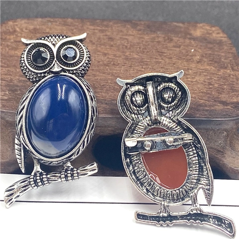 Pendentif Hibou Broche Rétro Pierre Naturelle Animal Bijoux Pour Femmes Style Ethnique Double Usage
