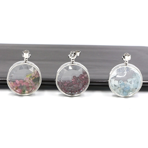 Natürlicher Kristall Wunschflasche Halskette Rosa Amethyst Citrin Granat Aquamarin Glas Anhänger Legierung Kette Damen Schmuck