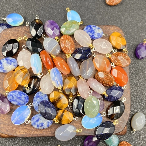 Colgantes De Piedra Natural Ovalada Facetada Con Bucle De Metal Para Hacer Joyas DIY Collares Pendientes Accesorios Artesanía