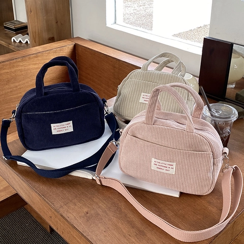 Borsa Tracolla Donna Velluto A Coste Piccola Borsa A Mano Patch Lettera Casual Pendolare Borsa Bowling