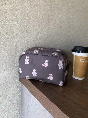 Süße Kosmetiktasche Mit Bärenprint Große Kapazität Tragbarer Polyester Make-Up Beutel Reißverschluss Leicht