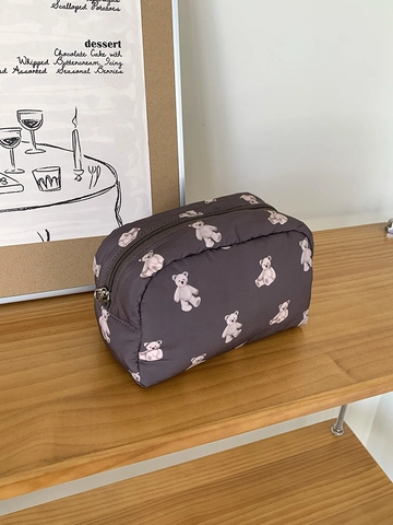Süße Kosmetiktasche Mit Bärenprint Große Kapazität Tragbarer Polyester Make-Up Beutel Reißverschluss Leicht