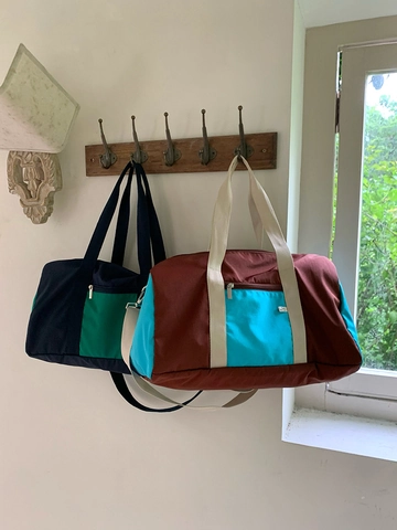 Women Nylon Color Block Tote Bag Large Capacity Crossbody Shoulder Bag For Travel Yoga Outdoor Sports Fitness Handbag