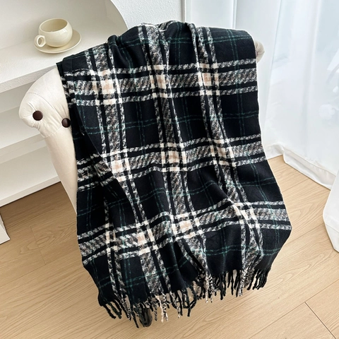 Winter Plaid Tassel Scarf Faux Cashmere Warm Thick Soft Long Check Wrap Korean Style For Women And Men