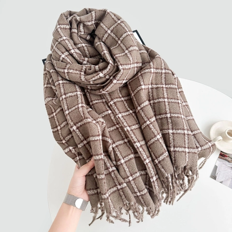 Sciarpa A Quadri Con Frange Imitazione Cashmere Calda Invernale Scialle Avvolgente Stile Coreano Semplice Elegante Per Donna
