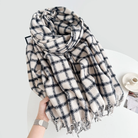 Sciarpa A Quadri Con Frange Imitazione Cashmere Calda Invernale Scialle Avvolgente Stile Coreano Semplice Elegante Per Donna