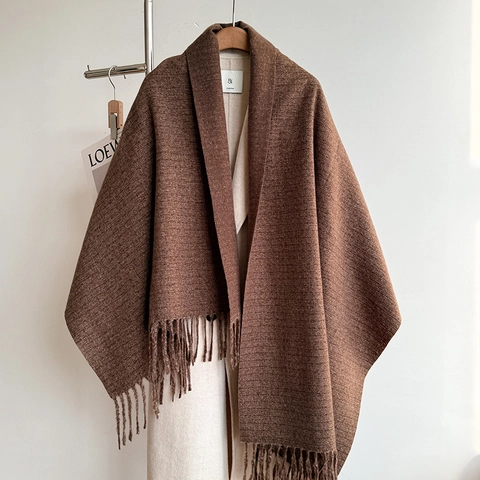 Écharpe d'Hiver Couleur Unie pour Femmes Hommes Épaisse Chaude Imitation Cachemire à Glands Long Châle Wrap Couple Tricot Doux