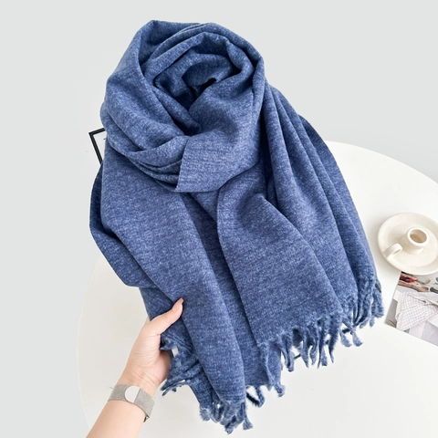 Écharpe d'Hiver Couleur Unie pour Femmes Hommes Épaisse Chaude Imitation Cachemire à Glands Long Châle Wrap Couple Tricot Doux