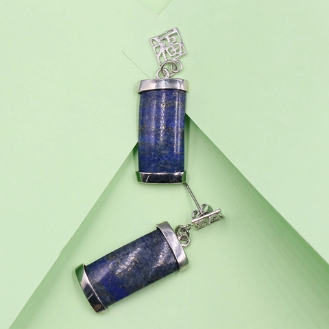 Vintage Chinese Stijl Fu Karakter Natuursteen Oorbellen Rechthoekige Kolom Legering Etnische Sieraden Voor Vrouwen Cadeau