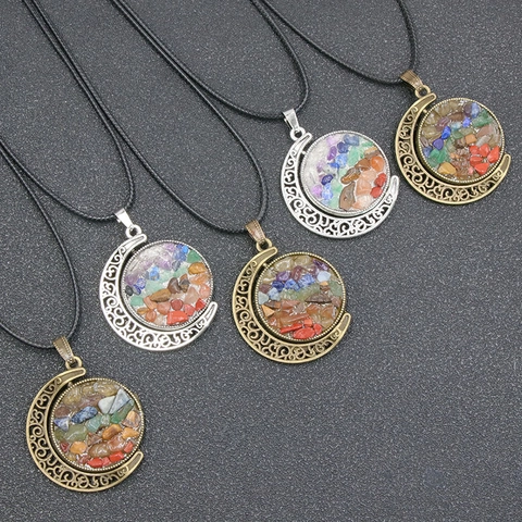 Collana Pendente Luna Sole Rotante Lega E Piedre Naturali Energia Di Guarigione Gioielli Bohemien Retro Per Donna