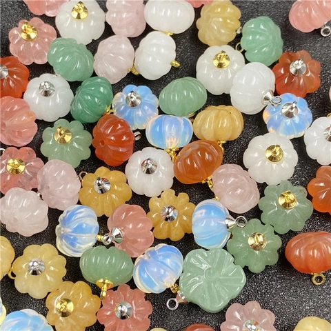 Natural Stone Synthetic Crystal Pumpkin Pendant Charms For DIY Jewelry Making Accessories Ancient Chinese Style Craft