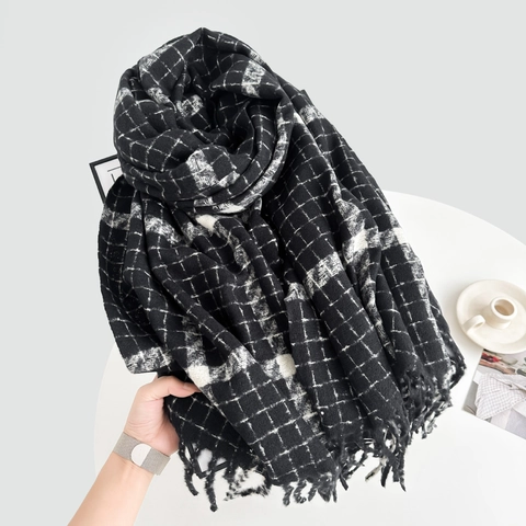Plaid Scarf Imitation Cashmere Soft Thickened Shawl Wrap With Tassels Winter Autumn Keep Warm For Women