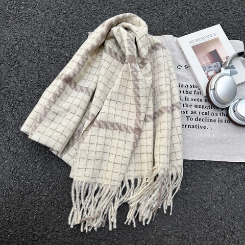 Plaid Scarf Imitation Cashmere Soft Thickened Shawl Wrap With Tassels Winter Autumn Keep Warm For Women