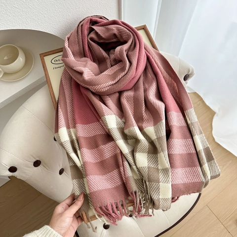 Écharpe à Carreaux avec Glands pour Femmes Châle en Imitation Cachemire Épais et Chaud Accessoire de Mode Automne Hiver Polyvalent