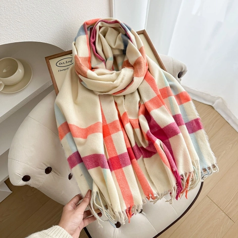 Plaid Scarf Imitation Cashmere Thickened Warm Winter Tassel Fringe Large Shawl Wrap For Women Classic Checked