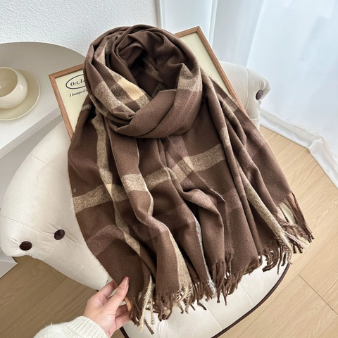 Plaid Scarf Imitation Cashmere Thickened Warm Winter Tassel Fringe Large Shawl Wrap For Women Classic Checked