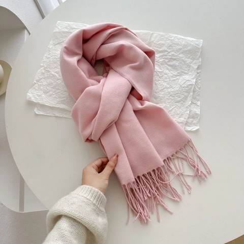 Solid Farbe Fransen Schal Kaschmir Imitat Verdickt Warm Winter Schal Minimalistisch Pendler Hals Wickel Für Damen Und Herren