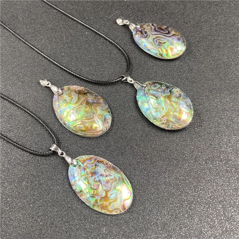 Natuurlijke Abalone Schelp Hanger Ketting Kleurrijke Regenboog Ovaal Druppel Boheemse Sieraden Voor Heren Dames