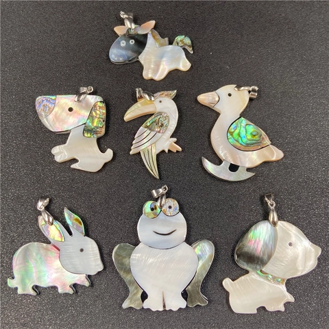 Natural Mother Of Artificial Pearl Abalone Shell Animal Pendant Necklace For Women Handcrafted Iridescent Rabbit Duck Dog Parrot Horse Jewelry Gift