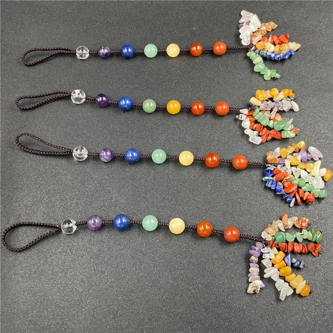 Decorazione Pendente In Pietra Naturale 7 Chakra Perle Di Cristallo Corda Intrecciata A Mano Arredamento Interno Auto Pietre Curative