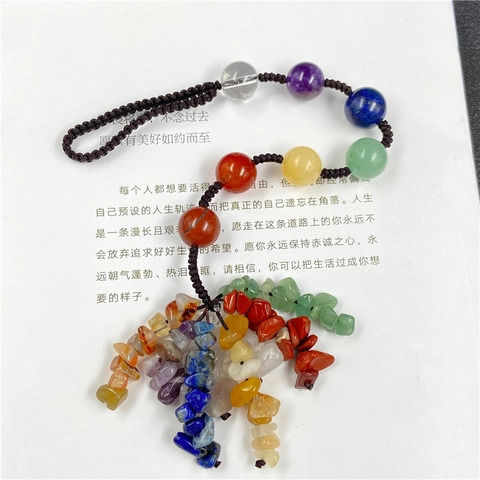 Decorazione Pendente In Pietra Naturale 7 Chakra Perle Di Cristallo Corda Intrecciata A Mano Arredamento Interno Auto Pietre Curative