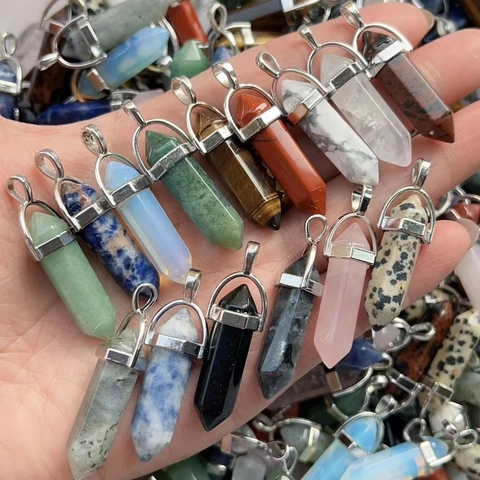 Hexagonal Kristallspitze Anhänger Halskette Naturstein Bullet Stein Heilkristall Schmuck Mit Schwarzer Wachskordel