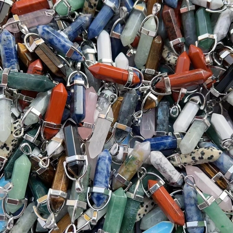 Hexagonal Kristallspitze Anhänger Halskette Naturstein Bullet Stein Heilkristall Schmuck Mit Schwarzer Wachskordel