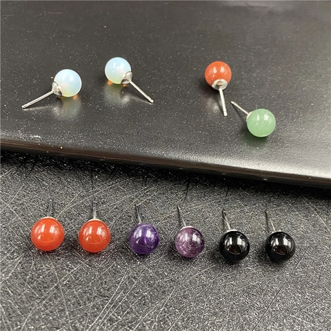 Naturstein Runde Perle Ohrstecker Amethyst Roter Achat Lapislazuli Einfacher Modeschmuck Für Damen Alltag