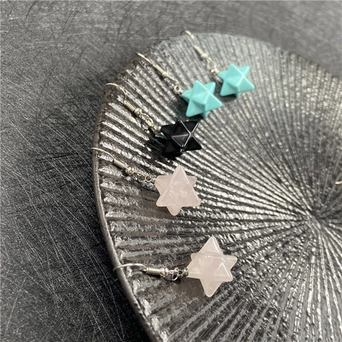 Merkaba Star Gemstone Dangle Earrings For Women Natural Stone Hexagram Crystal Healing Energy Geometric Jewelry Gifts