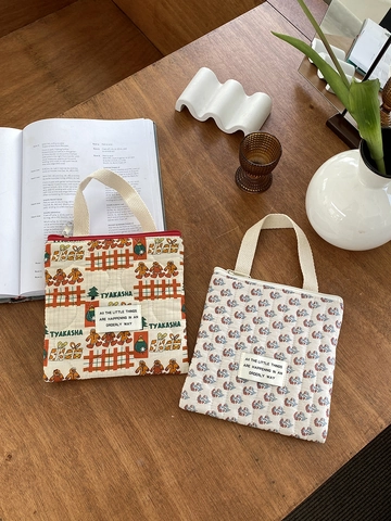 Mini Bolso De Mano Acolchado De Algodón Estampado Floral Dibujos Animados Bolsa De Almacenamiento Con Cremallera Portátil Para Mujer
