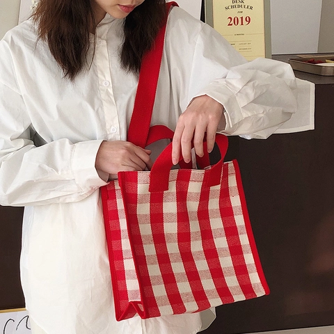 Damen Wasserdichte Canvas Tragetasche Karo Muster Handtasche Mit Griffen Und Schultergurt Vielseitiges Alltags Accessoire