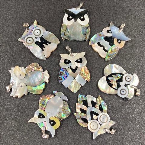 Natural Abalone Shell Mother Of Artificial Pearl Owl Pendant Necklace Handcrafted Animal Inlay Ethnic Style Jewelry For Women
