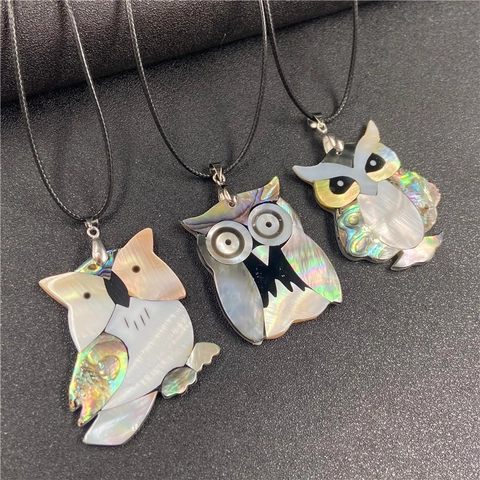 Natural Abalone Shell Mother Of Artificial Pearl Owl Pendant Necklace Handcrafted Animal Inlay Ethnic Style Jewelry For Women