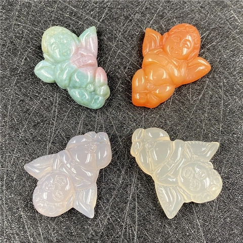 Ciondoli Angelo Cherubino In Agata Naturale Statuette Di Bambini Intagliate In Pietre Preziose Per Creazione Di Gioielli DIY