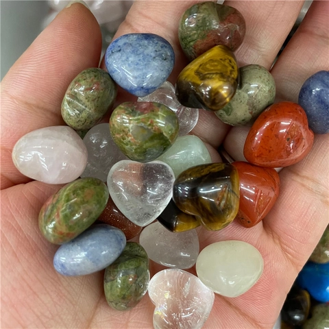 Natural Heart Shaped Polished Stone Mixed Crystal Gemstone For Home Decor DIY Jewelry Making Healing Stones Desktop Ornament