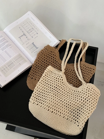 Borsa A Spalla In Cotone Crochet Intrecciata A Mano Borsa A Rete Con Tasca Interna Vintage Bohemian Spiaggia Estate