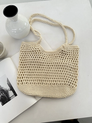 Borsa A Spalla In Cotone Crochet Intrecciata A Mano Borsa A Rete Con Tasca Interna Vintage Bohemian Spiaggia Estate