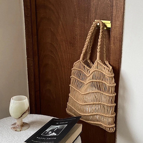 Handgefertigte Baumwollseil Gewebte Tote Bag Französisch Bohemian Sommer Strand Handtasche Mit Innentasche