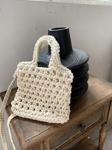 Borsa A Tracolla Uncinetto Fatta A Mano Cotone Poliestere Intrecciata Svuotata Mini Borsetta Versatile Estate Casual Donna
