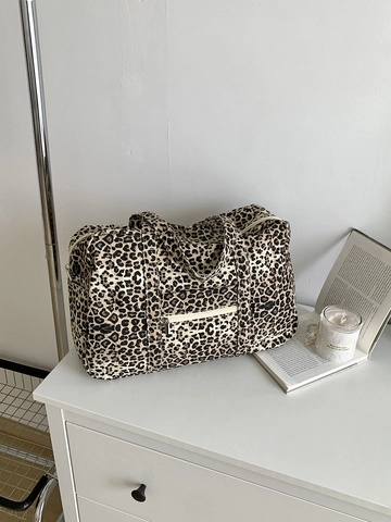 Canvas Draagtas Met Luipaardprint Grote Capaciteit Schouder Reistas Met Ritssluiting Casual Ins Stijl Voor Vrouwen